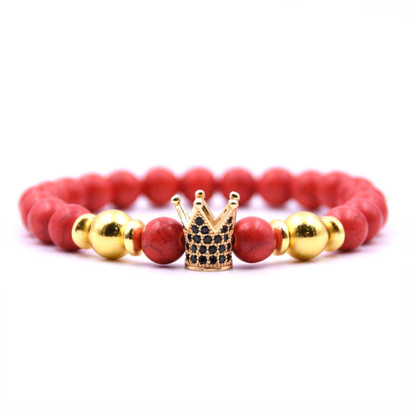 Argent Craft Red Jasper With Crown & Balls with Zirconia (Gold)