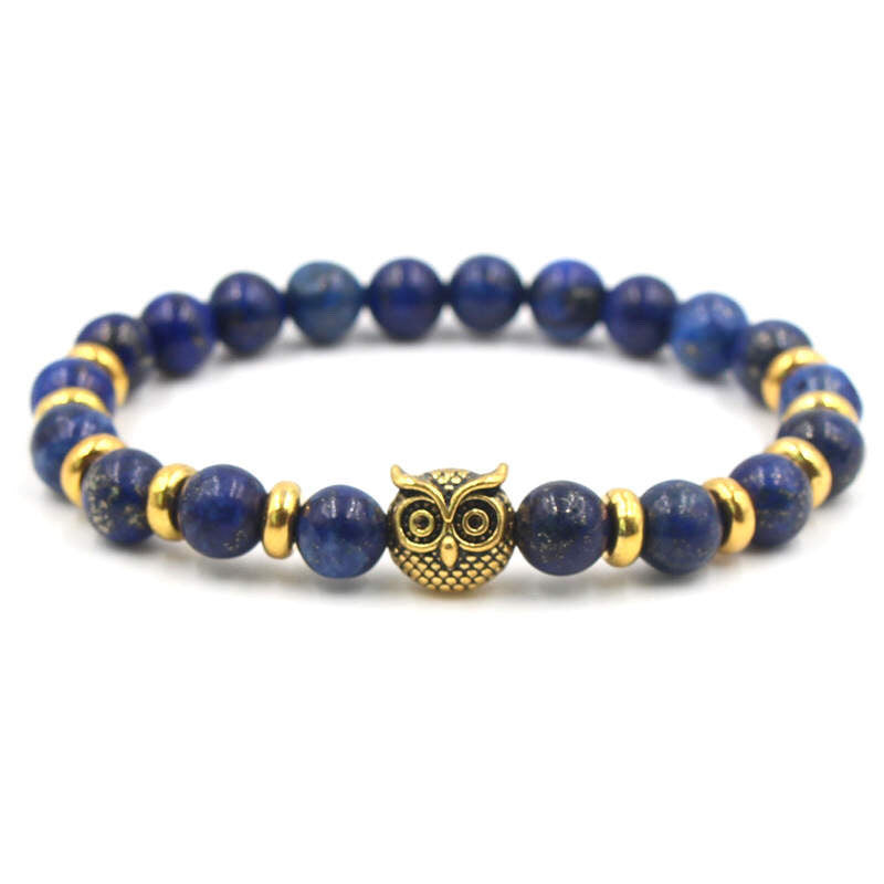 Argent Craft Natural Lapis Lazuli Bracelet with Owl Head(Gold)
