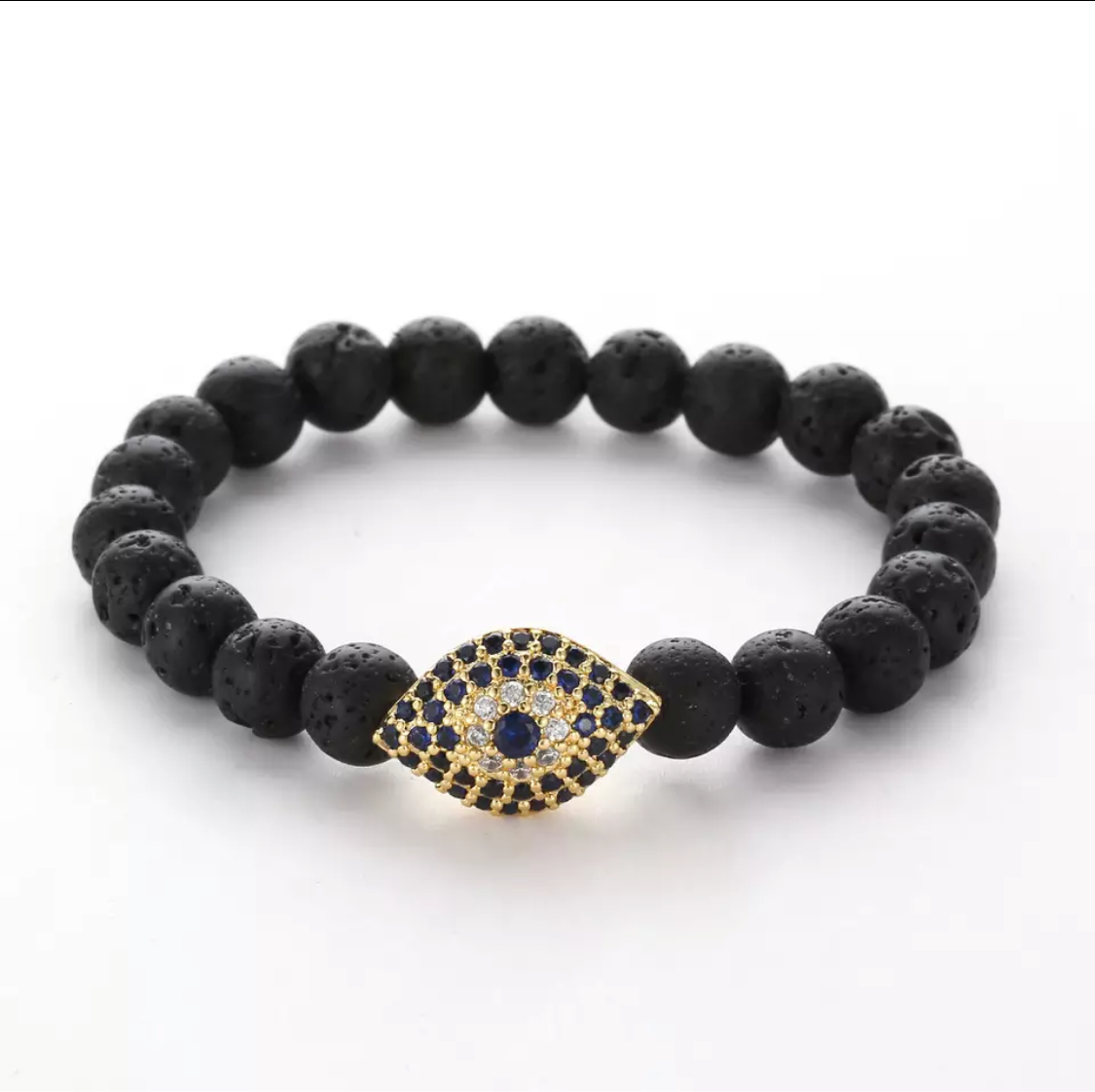 Argent Craft Lava Stone with Gold & Black Protection Eye Bracelet (Gold)