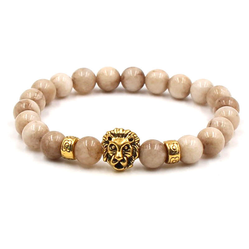 Argent Craft Natural Colored Moonstone Bracelet with Lion Head (Gold)