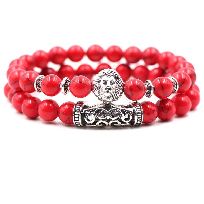 Argent Craft Red Jasper Lion & Ancient Scroll Bracelet Set (Silver)