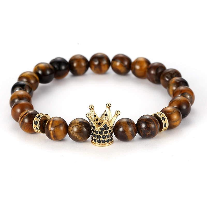 Argent Craft Tiger Eye With Royal Crown & Zircon rings Bracelet (Gold)
