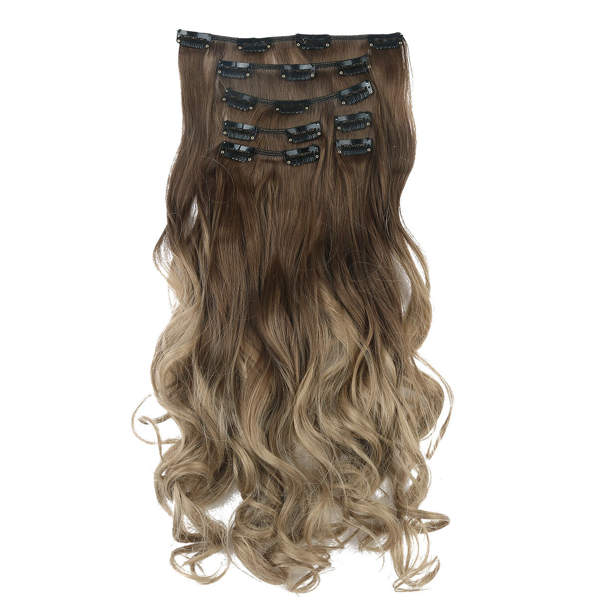 Crystalli 7 Piece Clip In Synthetic Hair Extensions - 20” - Brown To Ash Blonde