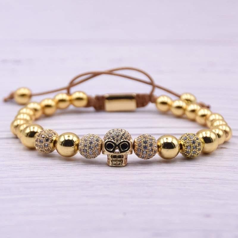 Argent Craft Gold Stone & Straight Skull Bracelet