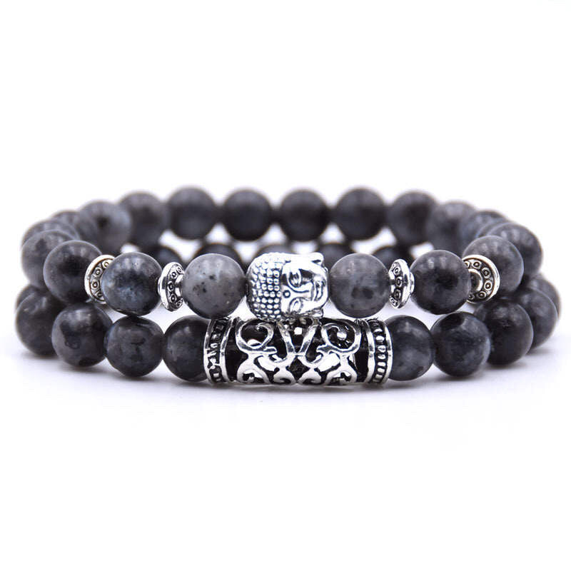 Argent Craft Natural Lolite Stone Bracelet With Buddha & Scroll (Silver)