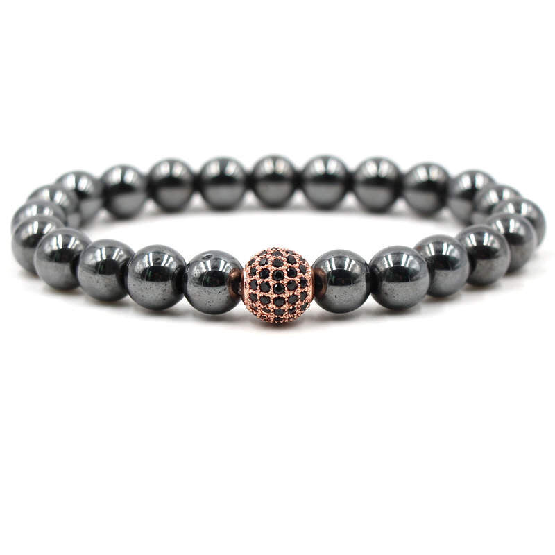Argent Craft Natural Hematite Stone With Lucky Rose Gold Ball and Zirconia