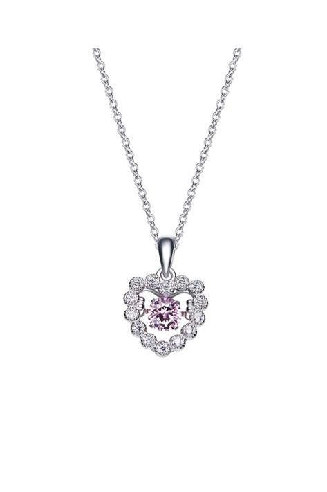 CDE 925 Sterling Silver Rose Dancing Crystal Heart Necklace With AAA Zircon