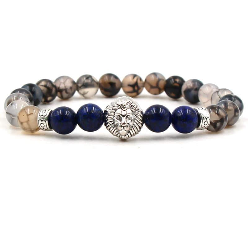 Argent Craft Chrystal Quartz Stone & 4 Dark Blue Agate with Lion (Silver)