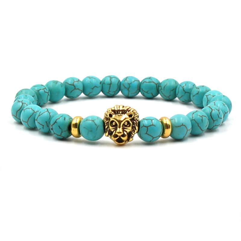 Argent Craft Blue Howlite Stone With Lion Bracelet (Gold)