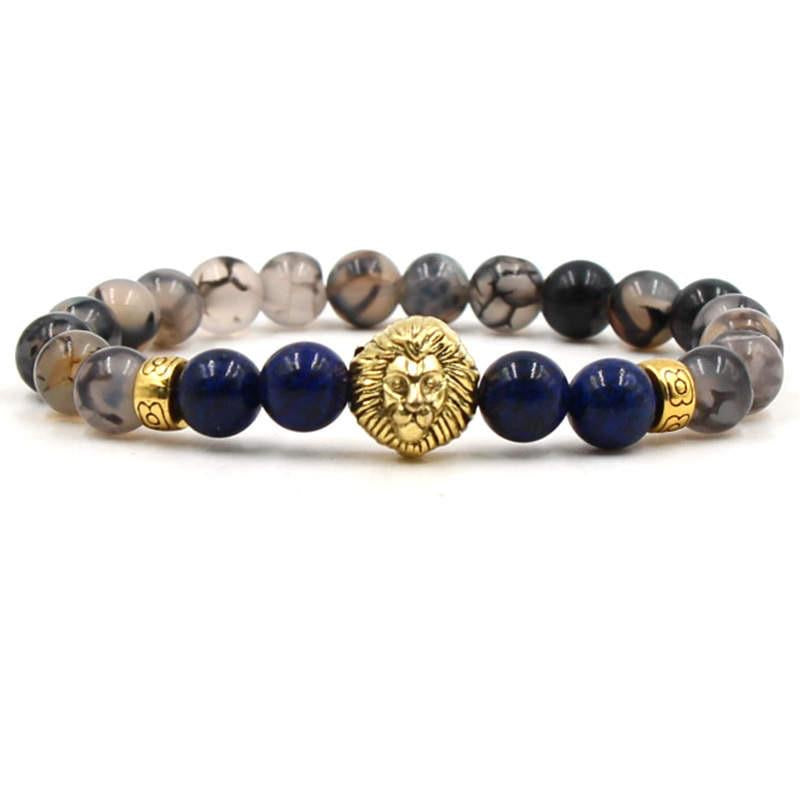 Argent Craft Chrystal Quartz Stone & 4 Dark Blue Agate with Lion (Gold)