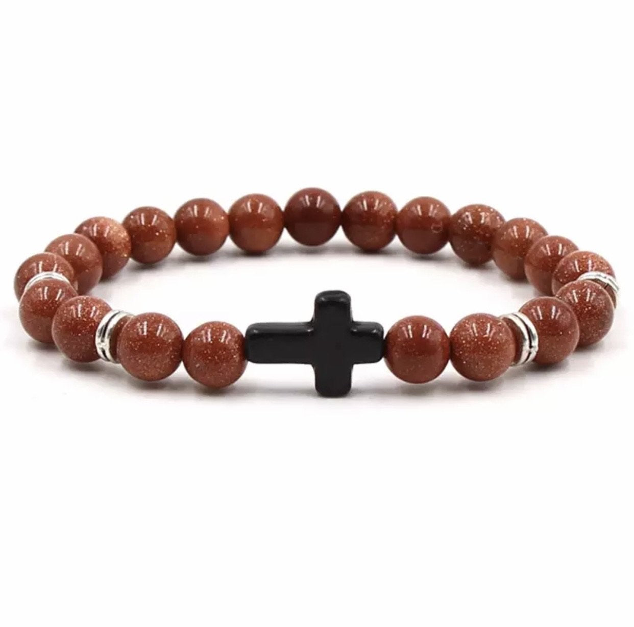 Argent Craft Goldstone With Cross Bracelet (Black)