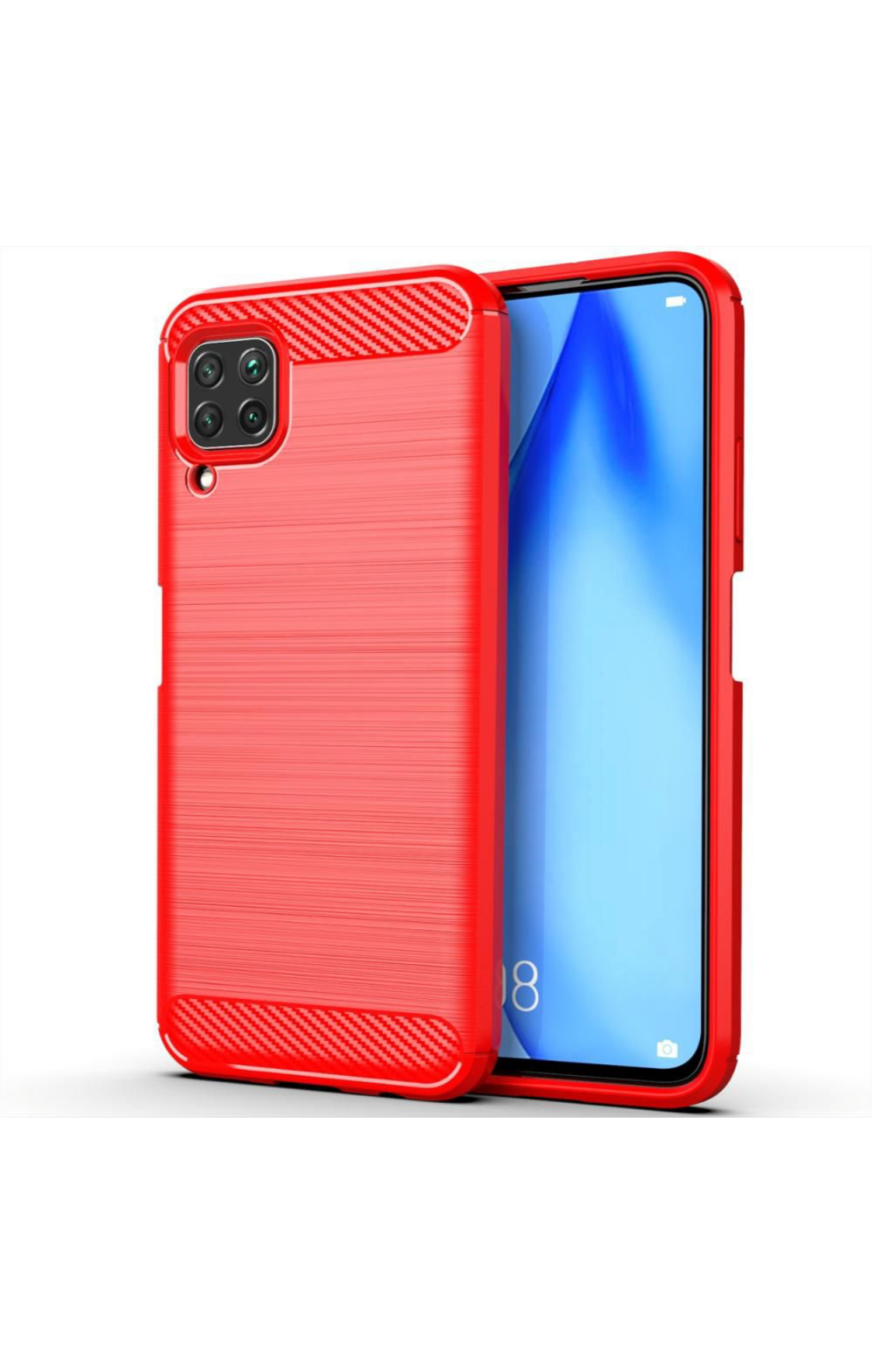 Huawei P40 Lite Shockproof Carbon Fiber Design Cover -Red