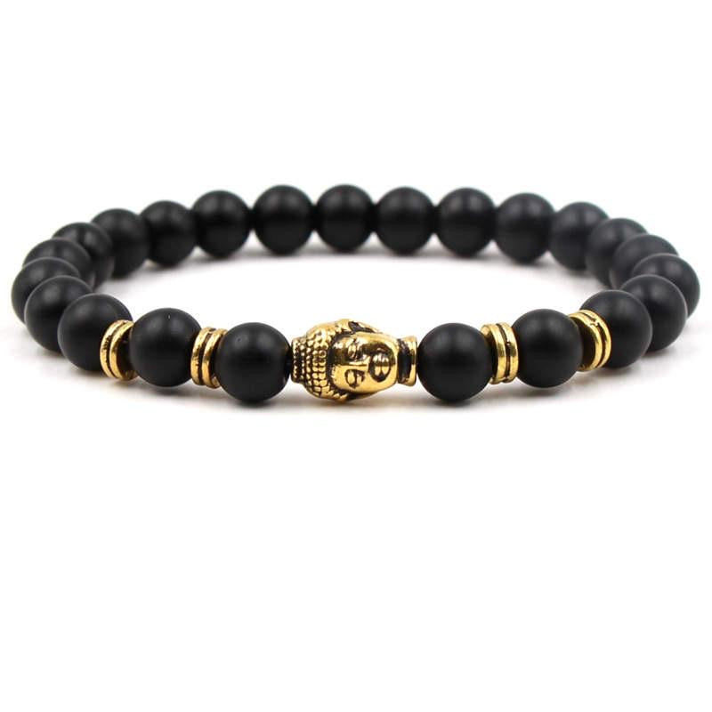 Argent Craft Black Onyx Howlite Stone Bracelet With Buddha (gold)