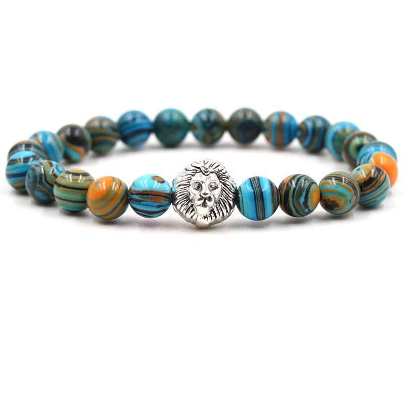Argent Craft Blue Ocean Jasper Stone Bracelet With Lion (silver)