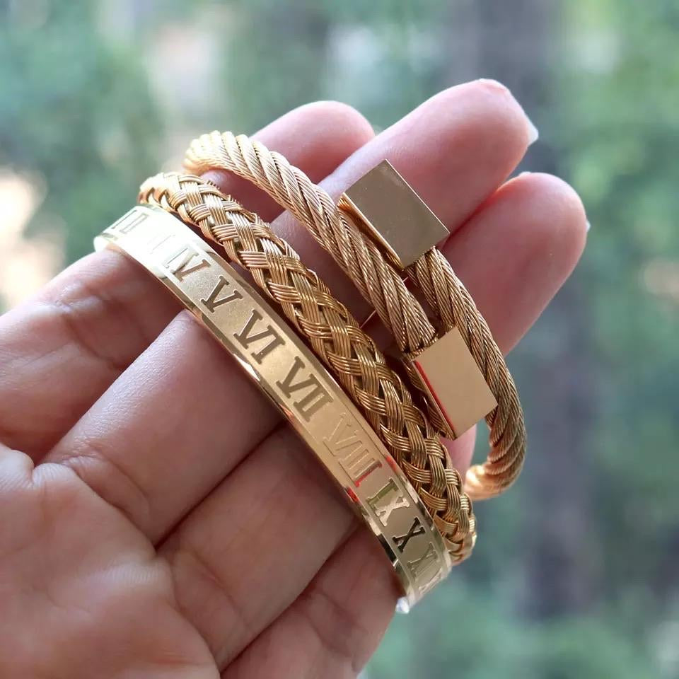 Argent Craft Roman cable Bracelet 3 set (gold)