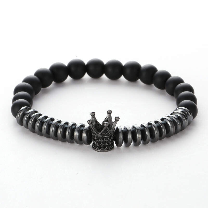 Argent Craft Black Matte Agate Stone & Rings With Black Crown