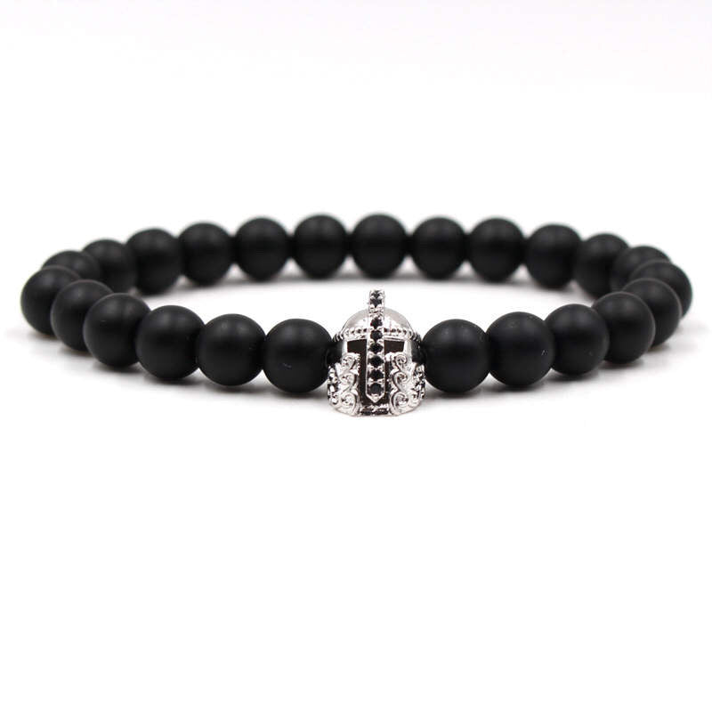 Argent Craft Natural Black Matte Agate With Silver Knight Helmet