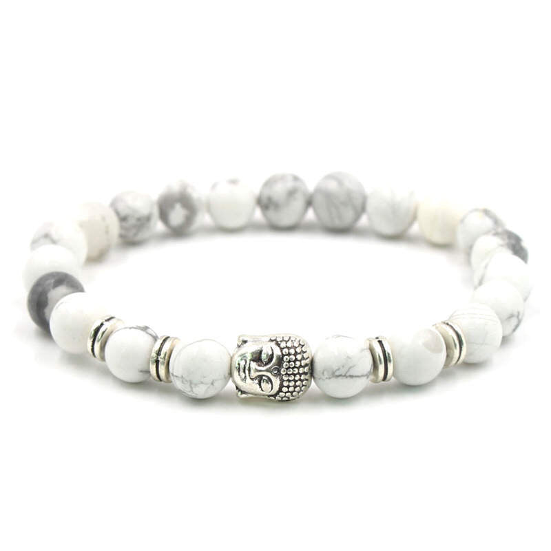 Argent Craft Natural Magnesite Stone Bracelet with Buddha Head(Silver)