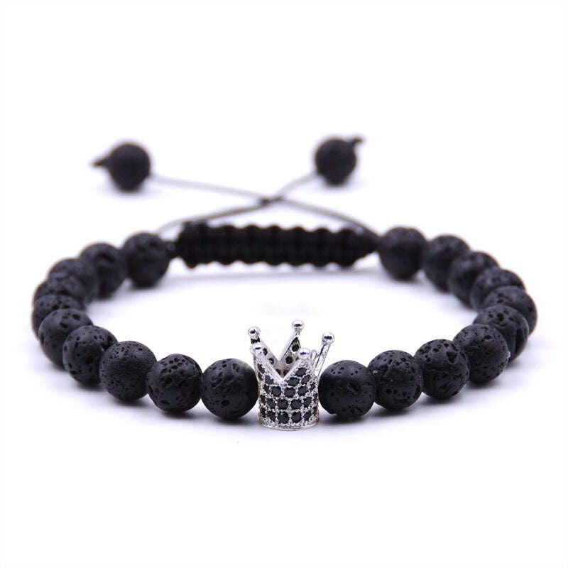 Argent Craft Lava Stone Bracelet With Silver Crown & Zirconia
