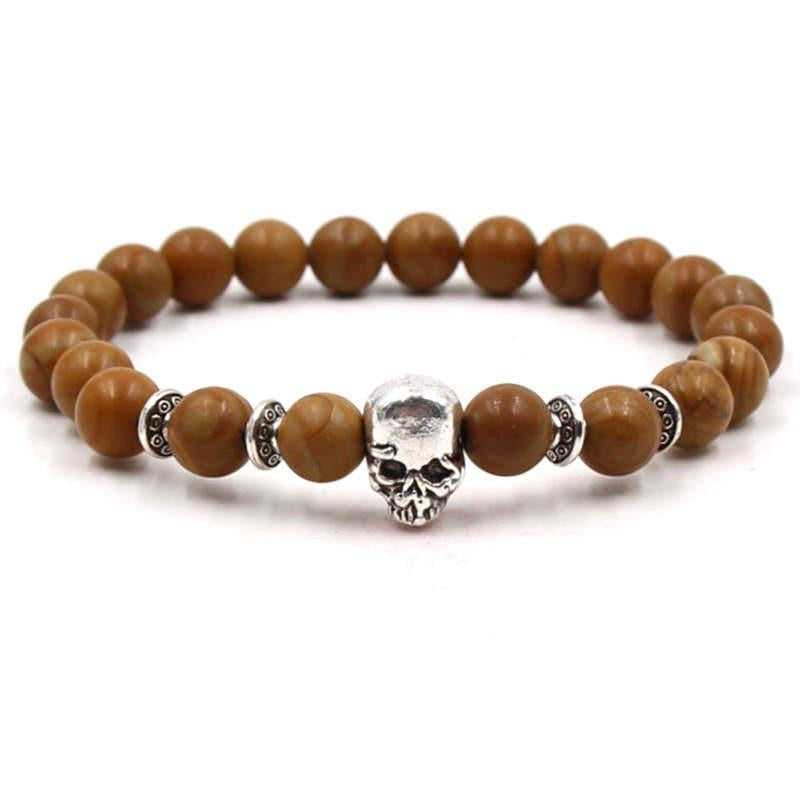 Argent Craft Brown Stone With Skull Bracelet (Silver)