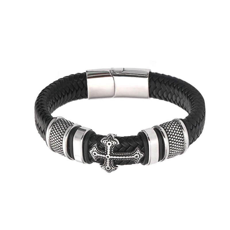 Argent Craft Classical Cross Multi Layer Leather Bracelet