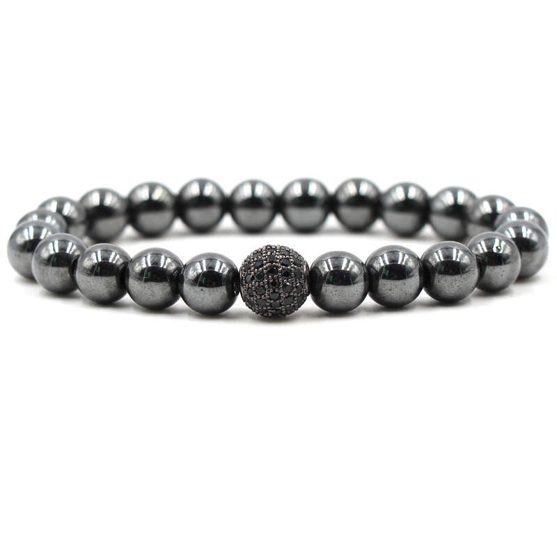 Argent Craft Natural Hematite Stone With Lucky Black Ball and Zirconia
