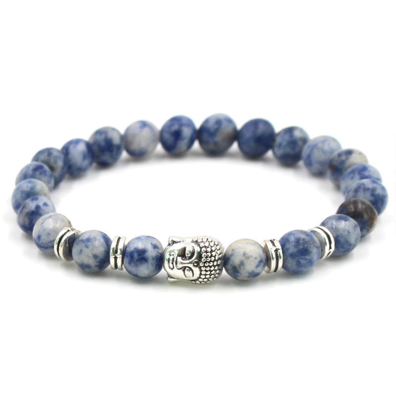 Argent Craft Natural Sodalite Stone Bracelet with Buddha Head(Silver)