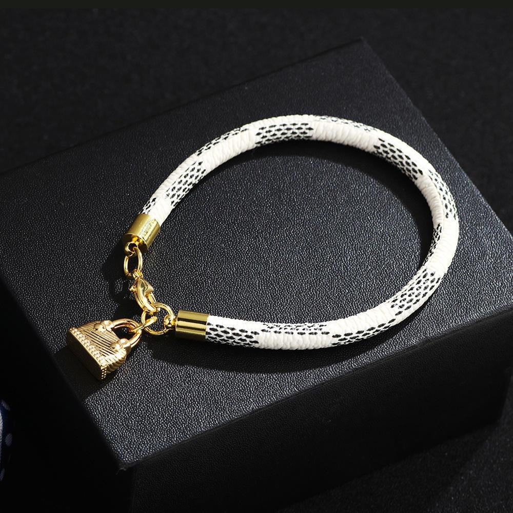 Argent Craft Leather Braided Charm Bracelet with Mini Bag (Beige & Black)