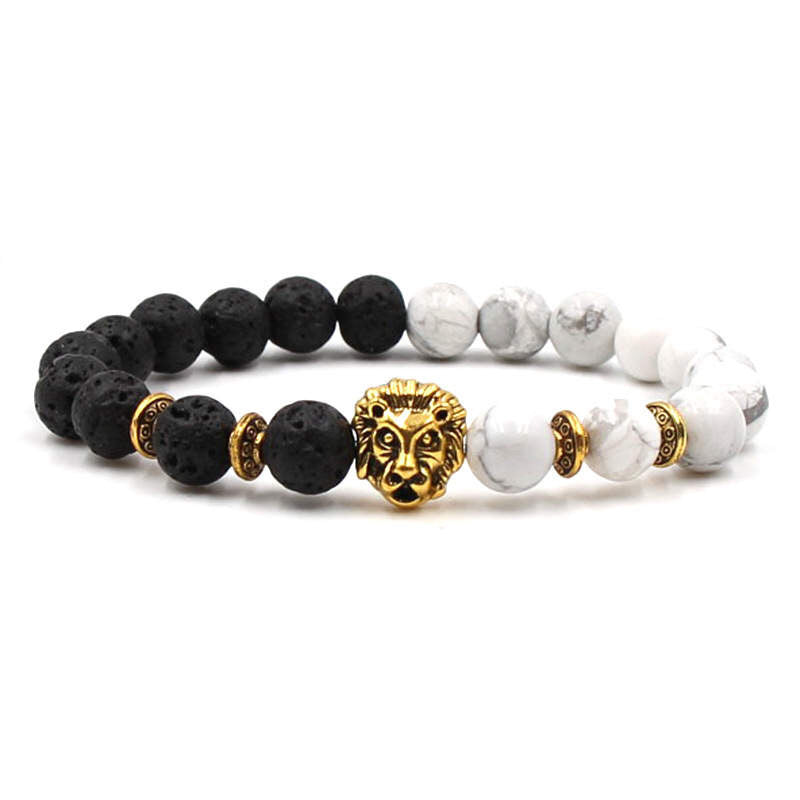Argent Craft Lava Stone & Howlite Stone with Gold Lion Head
