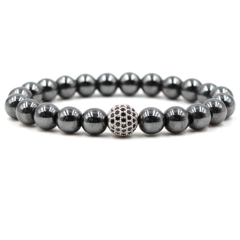 Argent Craft Natural Hematite Stone With Lucky Silver Ball and Zirconia