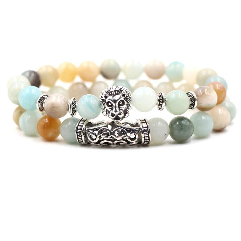 Argent Craft Mixed Healing Stone With Lion & Ancient Scroll Bracelet (Silver)