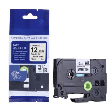 TZ-231 Brother Label Tape Cartridge 12mm-Laminated Black On White-Pack