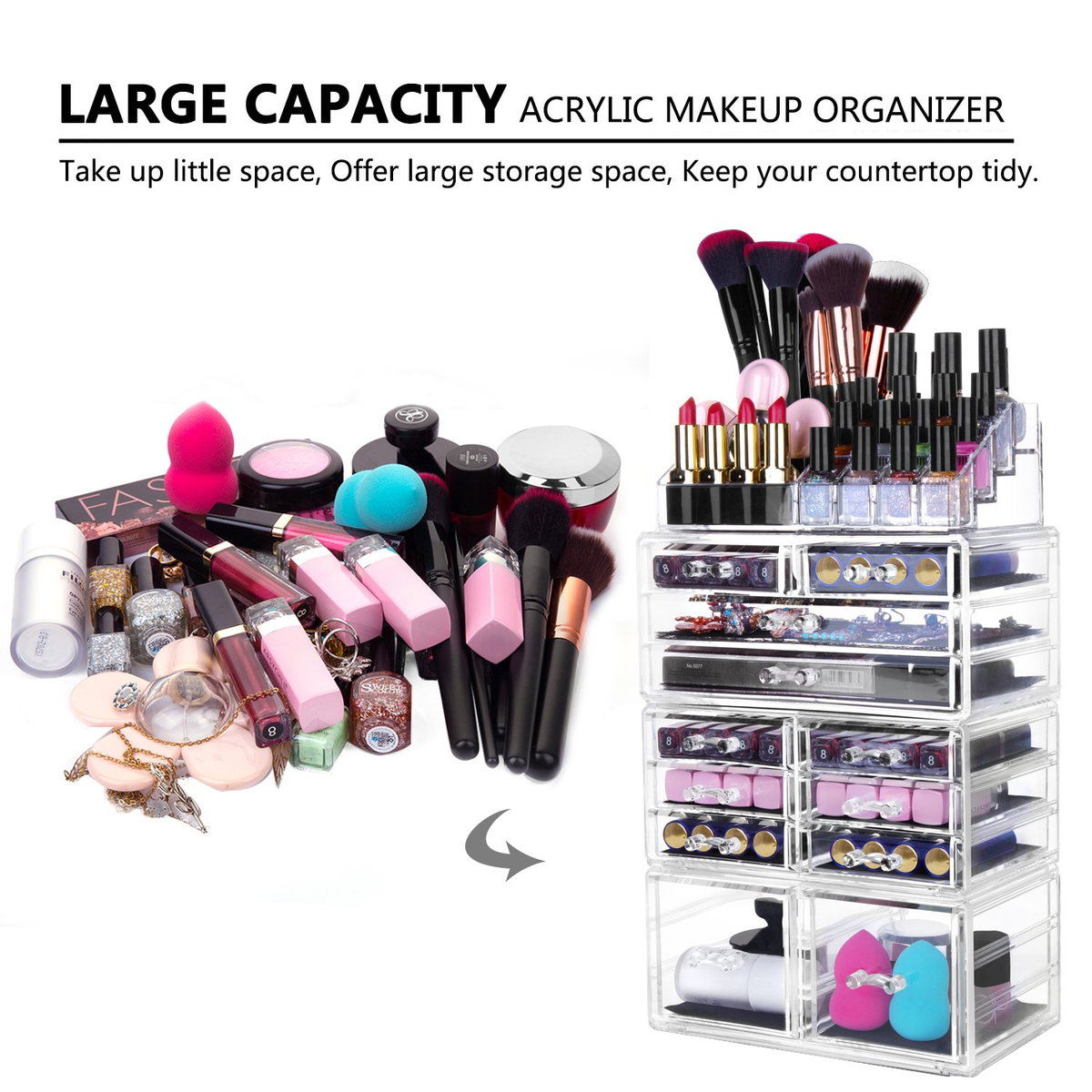 CellTime Acrylic Cosmetic Make-Up Storage Organizer - Large