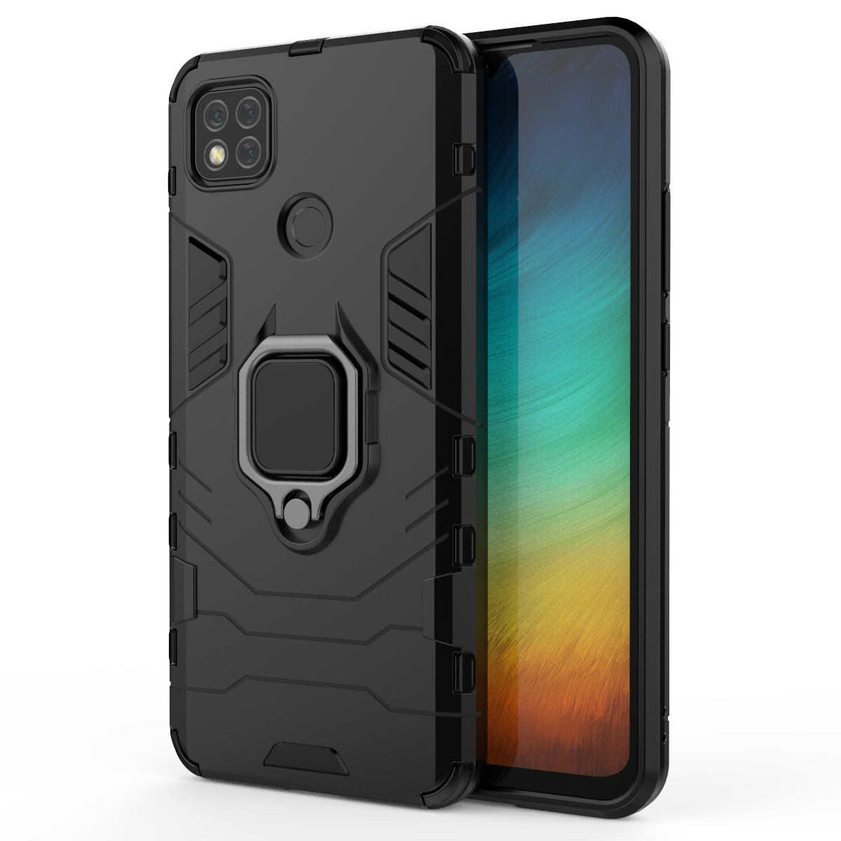 CellTime Xiaomi Redmi 9C Shockproof Black Panther Magnetic Ring Stand Cover