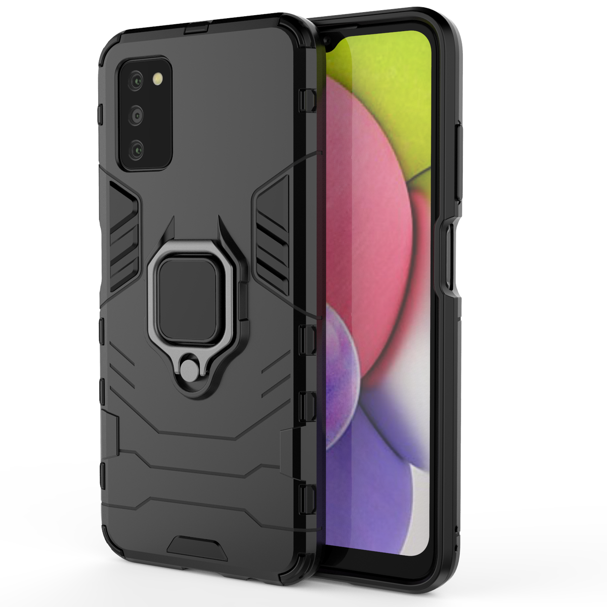 CellTime Galaxy A03s Shockproof Black Panther Magnetic Ring Stand Cover